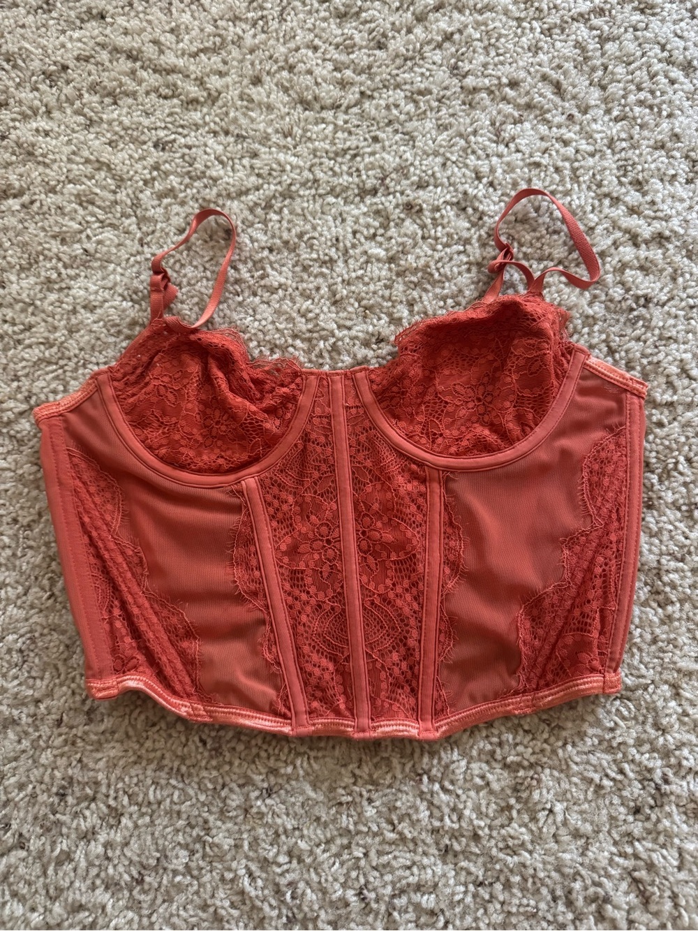 White Fox Boutique Coral Lace Bustier Crop Top